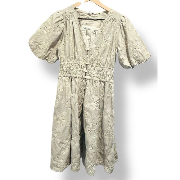 Madewell Eyelet Sophia Mini Dress in Stripe Sunfade Indigo Size Small Balloon - Picture 1 of 16